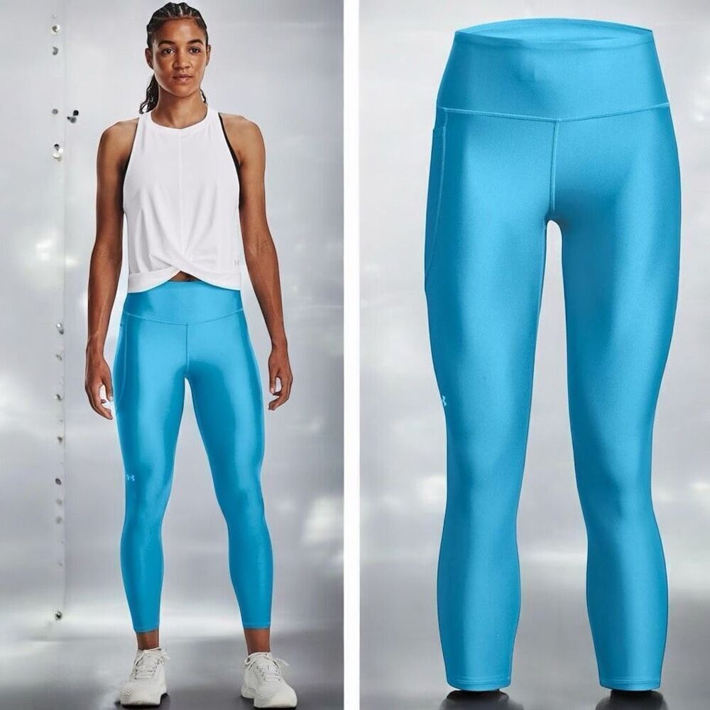 Under Armour UA Blue HeatGear High No-Slip Waistband Ankle Leggings Size XXL